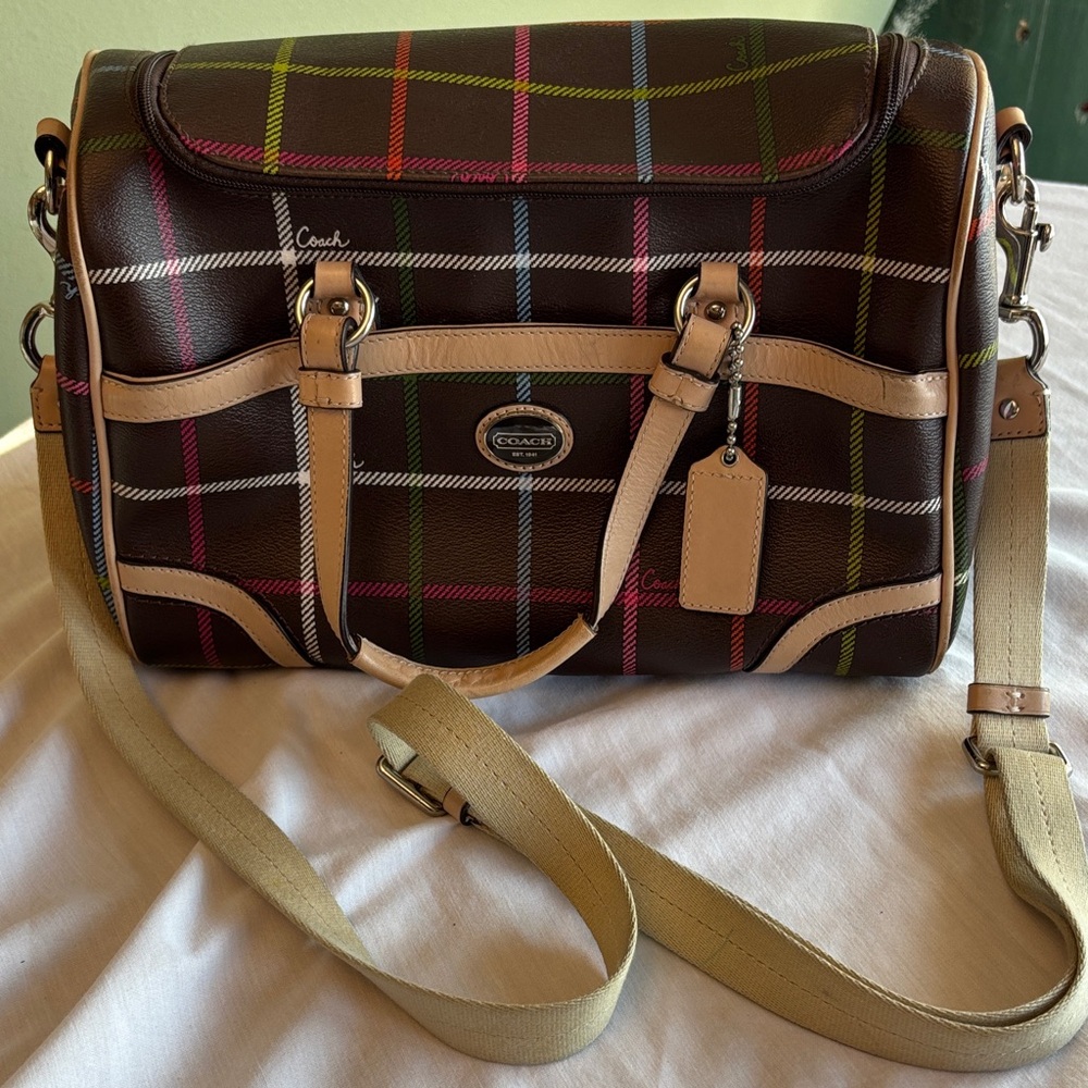Coach Brown Plaid Shoulder Bag